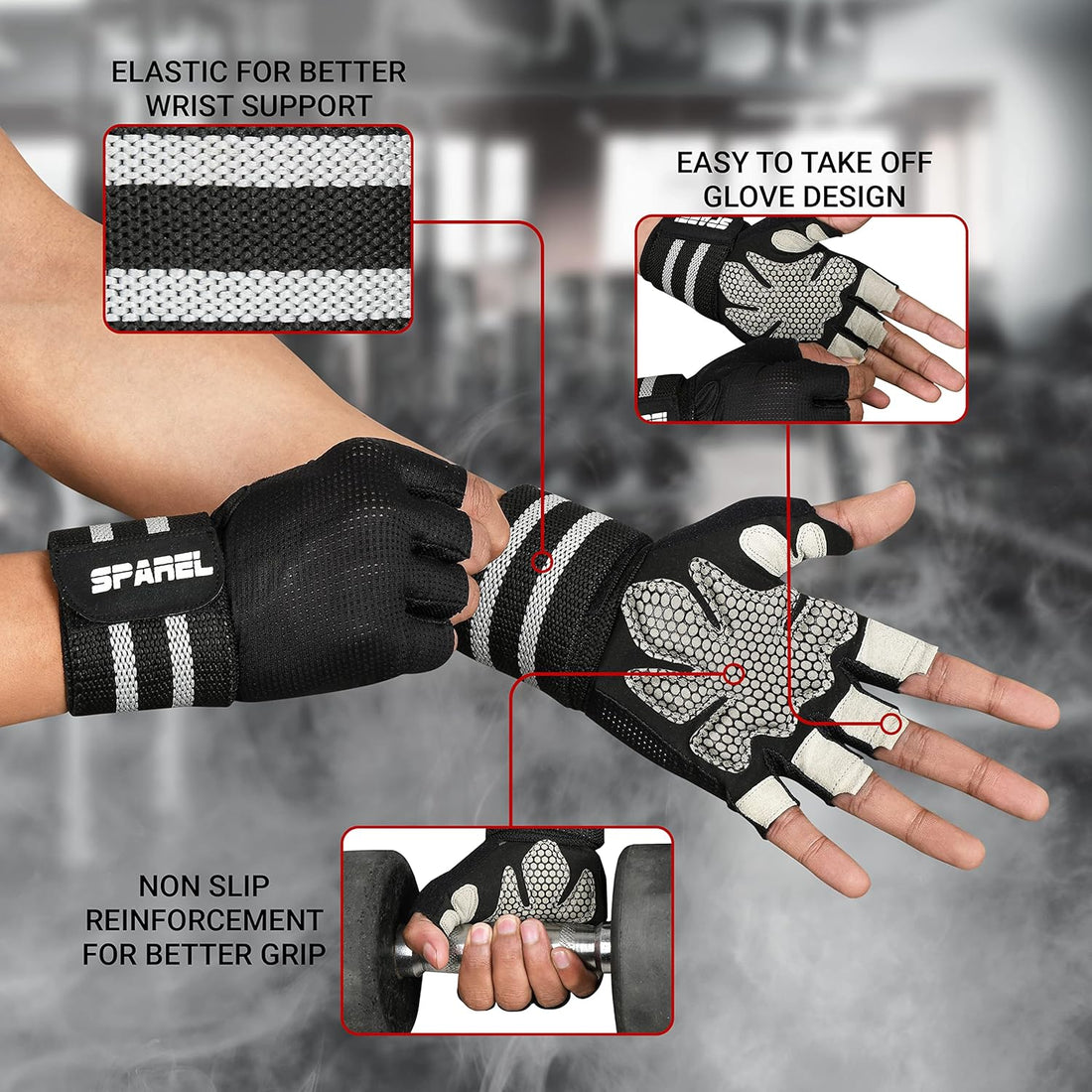 Workout Gloves for Men with Wrist Wrap Support Weight Lifting Gloves for Men, Gym Gloves