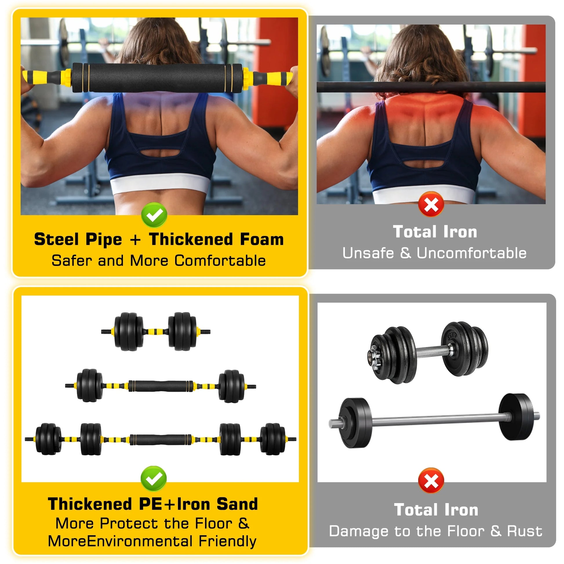 4-In-1 Free Weight Combination with Curved Bar Connector for Women Men Workout Fitness