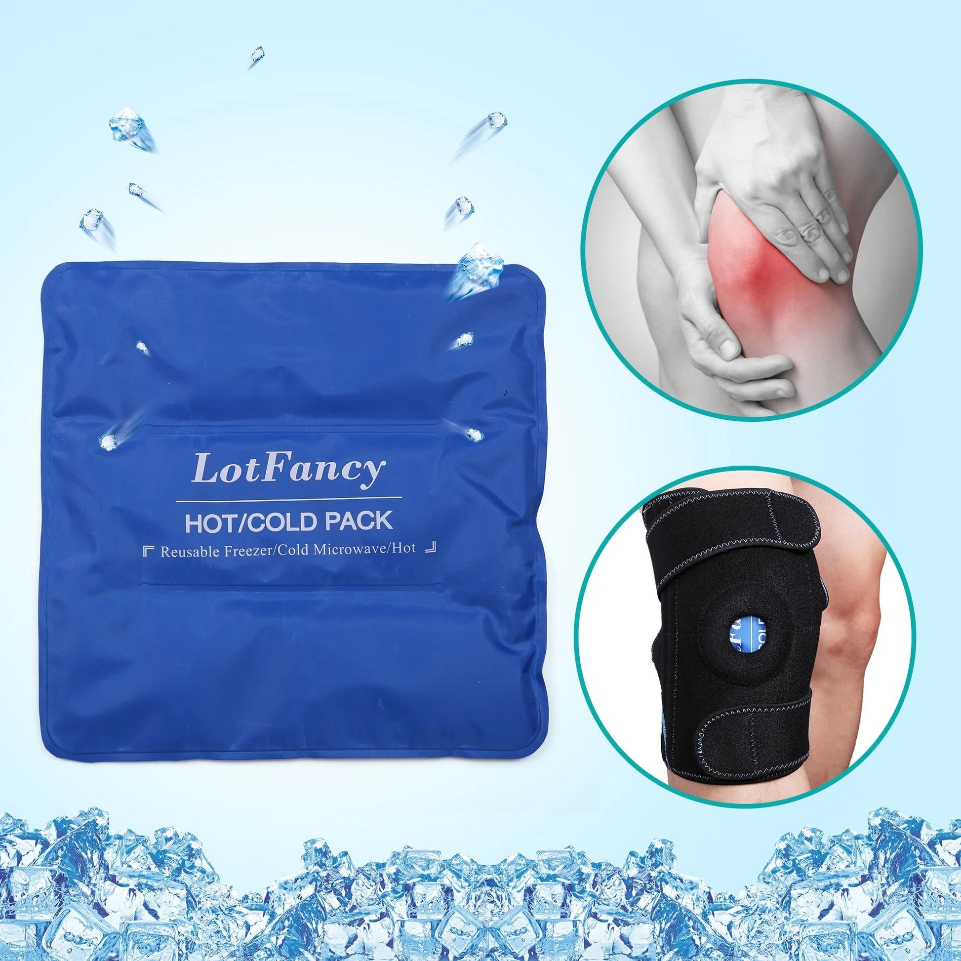 Ice Packs for Knee Injuries, Gel Hot Cold Pack W/ Wrap for Knee Surgery, Pain Relief