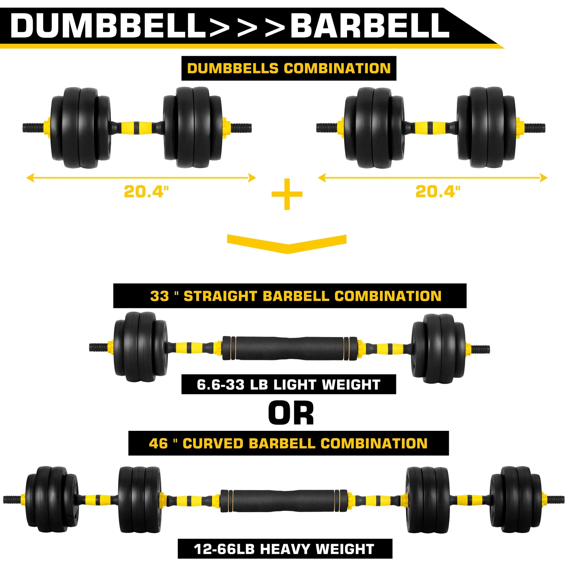 4-In-1 Free Weight Combination with Curved Bar Connector for Women Men Workout Fitness