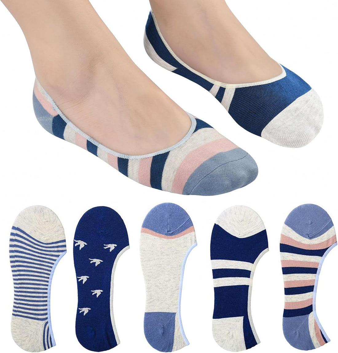 5-Pack No Show Socks for Women Size 6-9 Ankle Invisible Non-Slip Athletic Socks