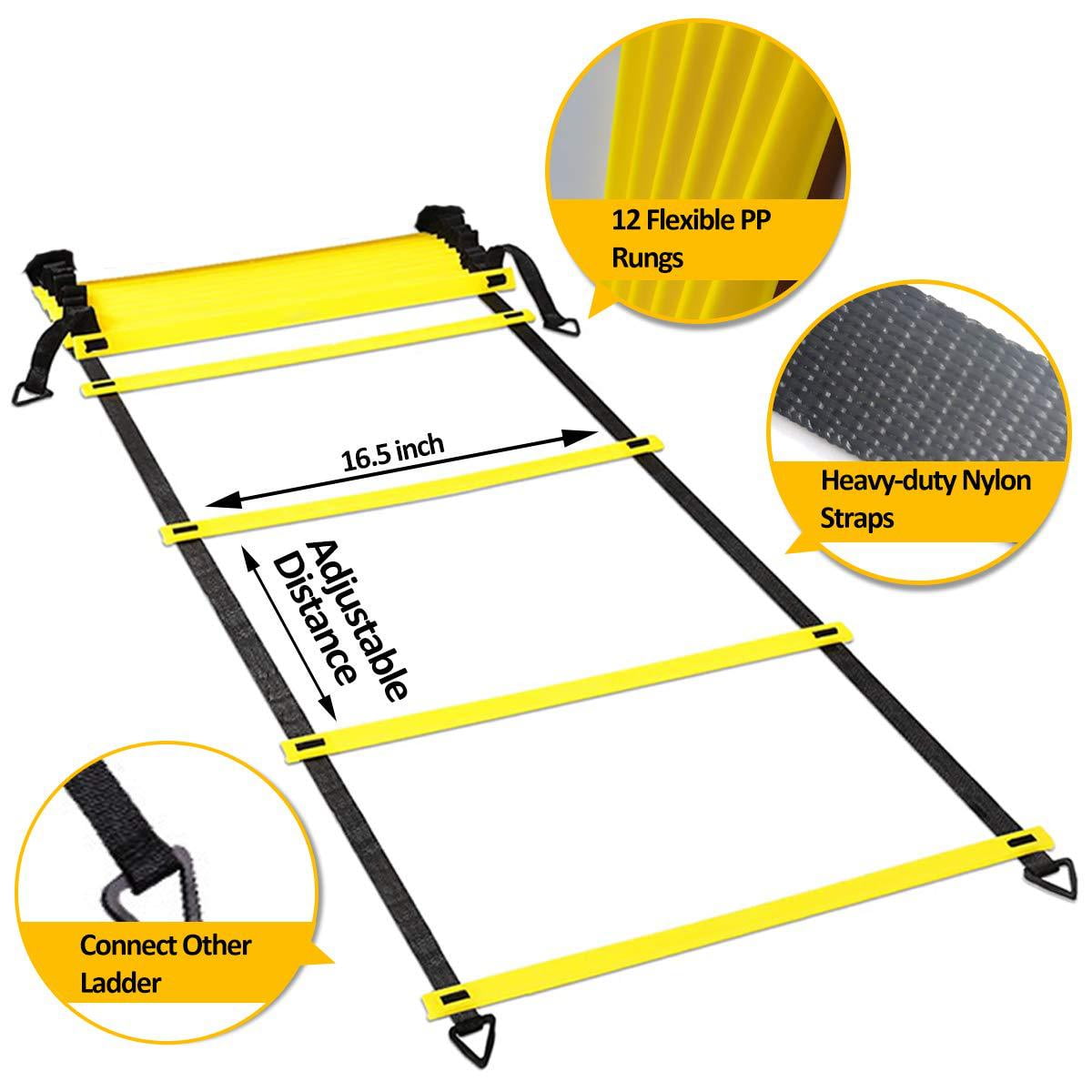 Agility Ladder, Football Training Equipment Set, 20Ft Adjustable Agility Ladder, 12 Disc Cones, 4 Steel Stakes,