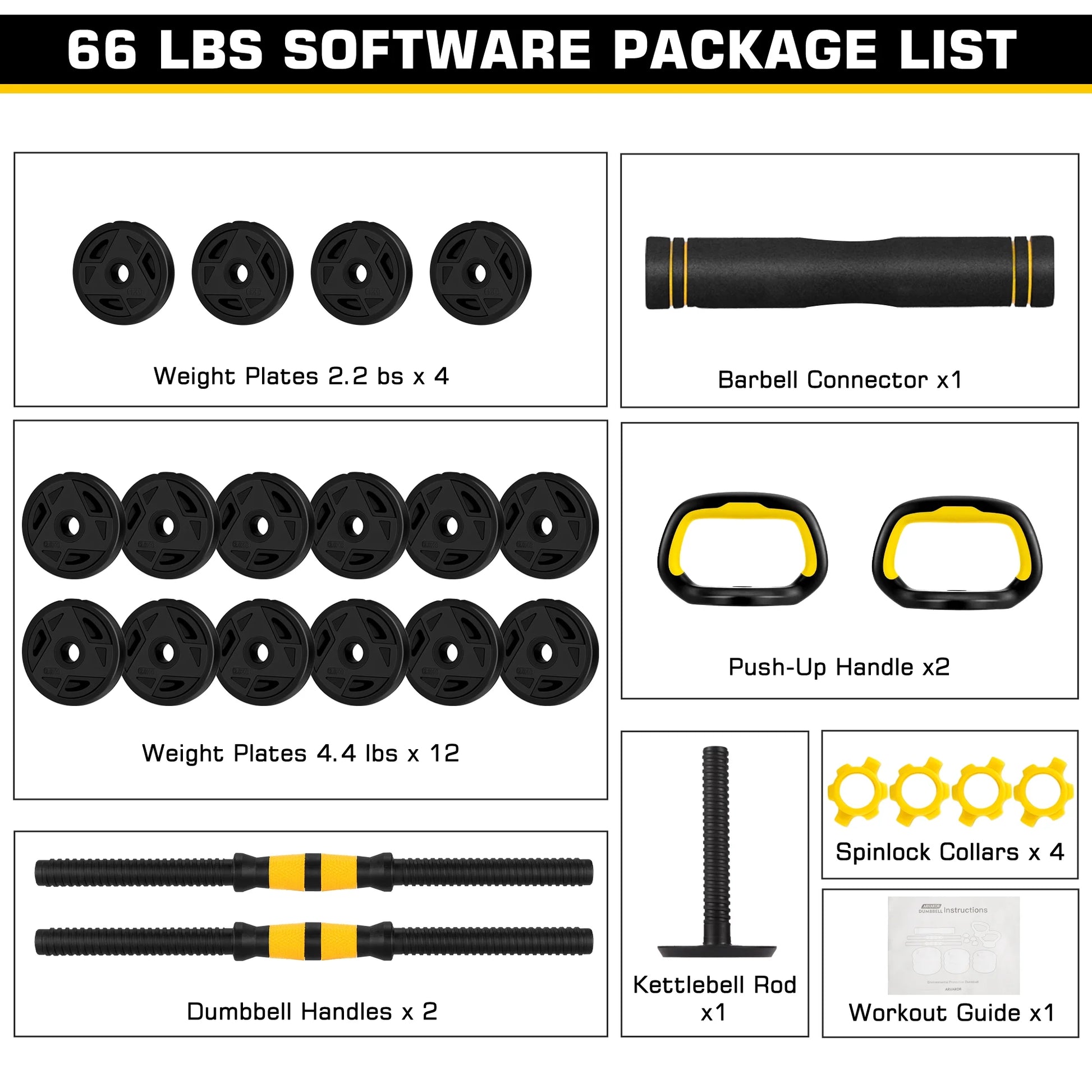 4-In-1 Free Weight Combination with Curved Bar Connector for Women Men Workout Fitness