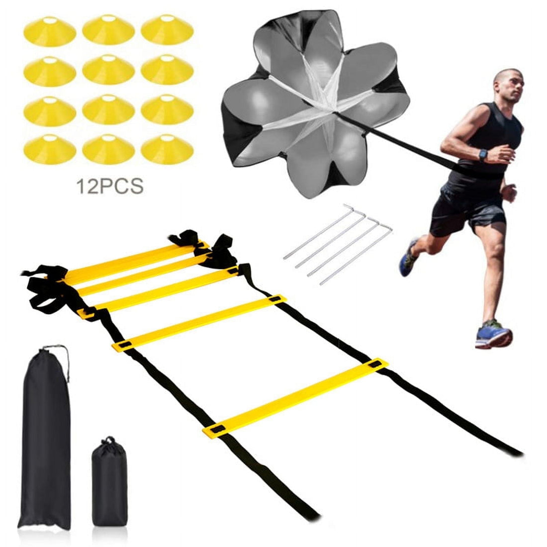 Agility Ladder, Football Training Equipment Set, 20Ft Adjustable Agility Ladder, 12 Disc Cones, 4 Steel Stakes,