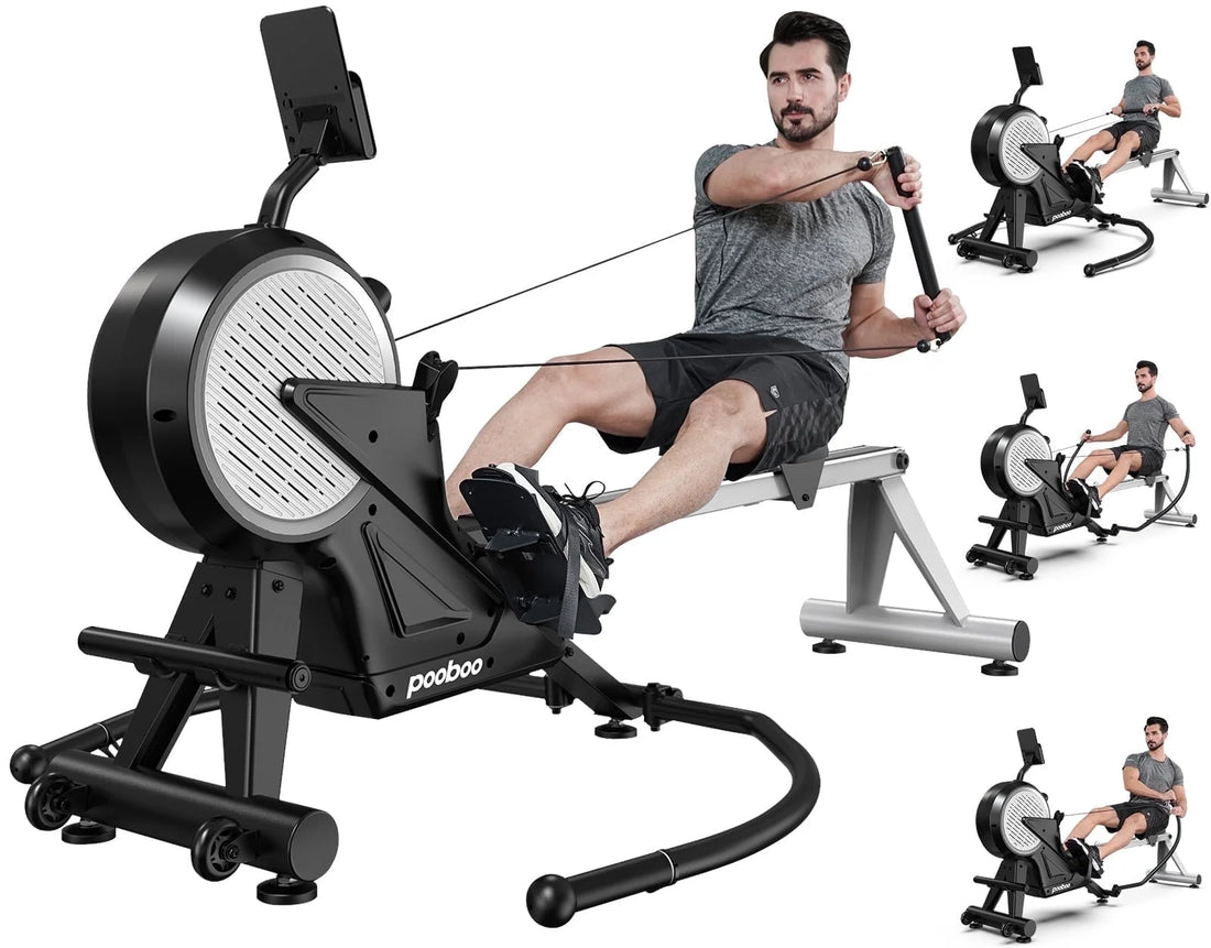 Dual Wind&Magnetic Rowing Machine 450Lbs Weight Capacity Foldable Exercise Rower Full Motion Air Rower Machine with Built-In Bluetooth App for Home Cardio Workout