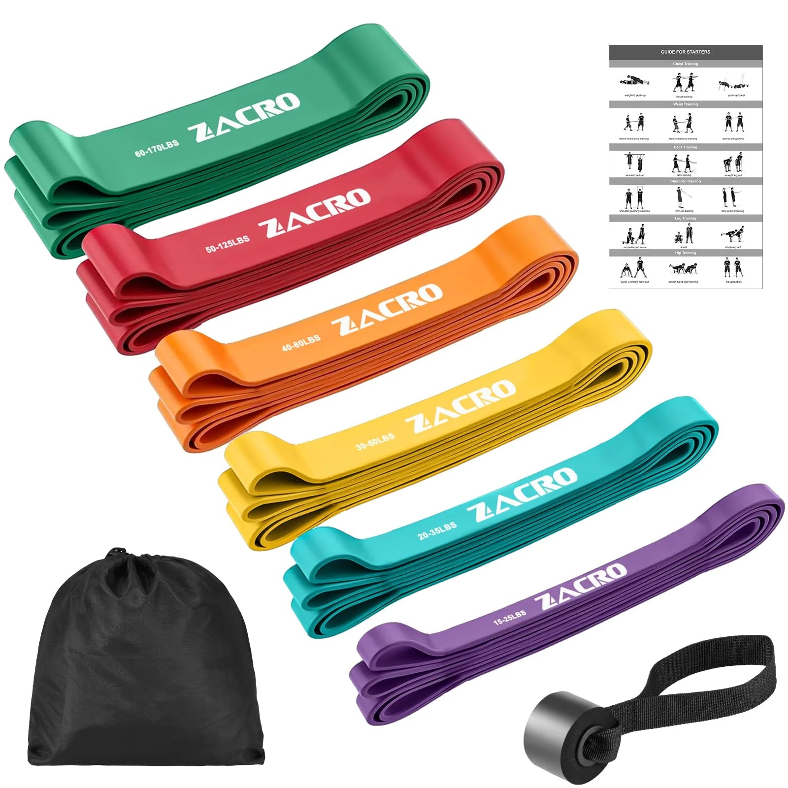 Pull up Assist Bands Set of 6, Resistance Bands, Heavy Duty Exercise Bands, Workout Bands for Body Stretching, Powerlifting and Resistance Training
