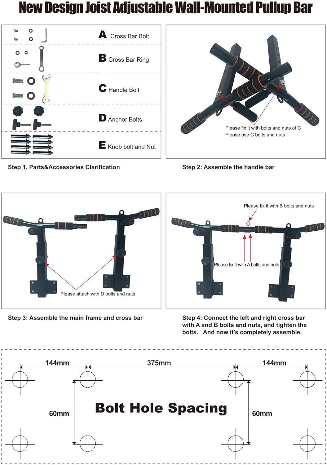 Pull up Bar Wall Mounted: Adjustable Wall Joist Mount Pull up Bar & Chin up Bar