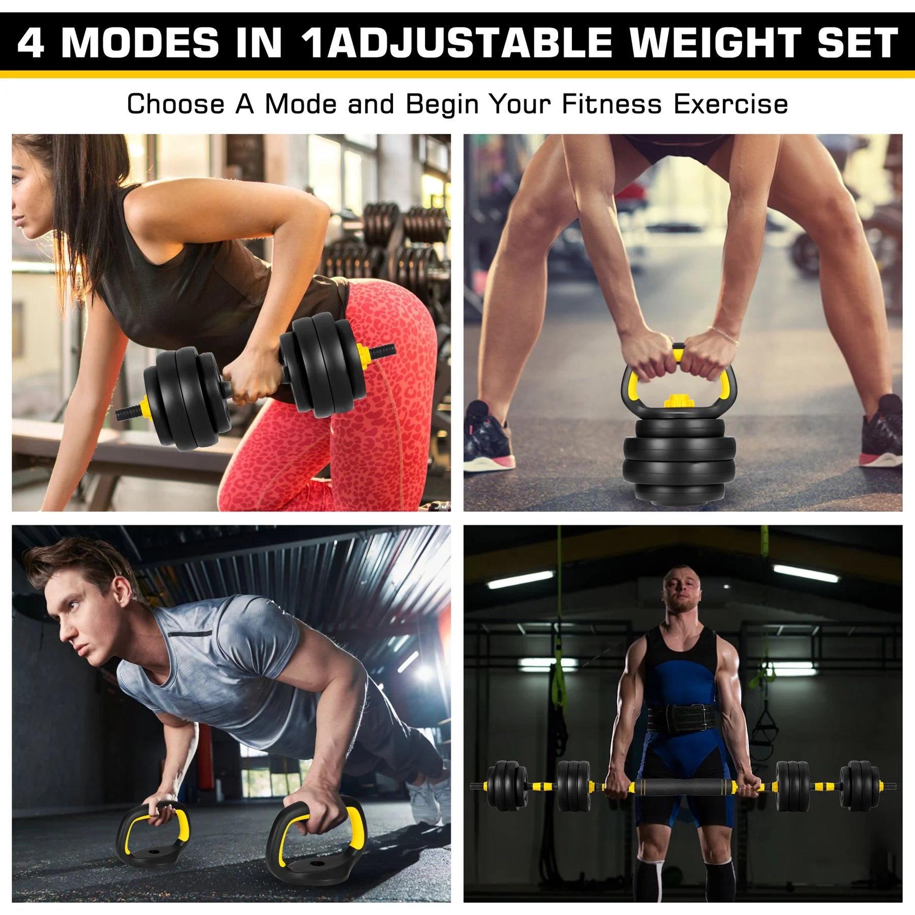 4-In-1 Free Weight Combination with Curved Bar Connector for Women Men Workout Fitness