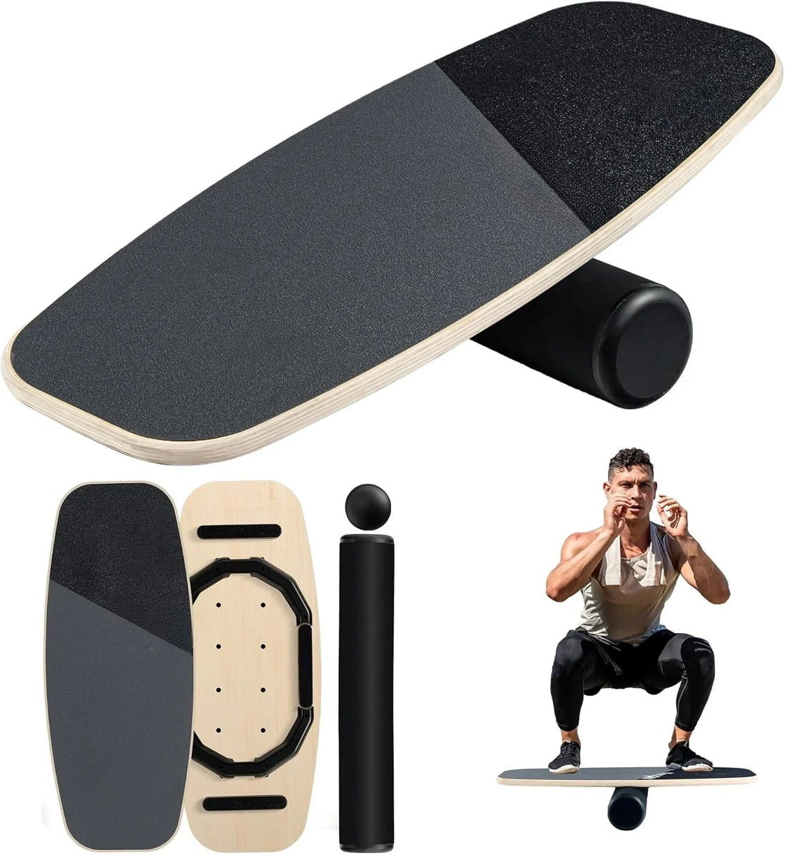 Balance Board Sports Trainer, Surf Trainer Board with Adjustable Stoppers, Improve Core Strength and Balance Control