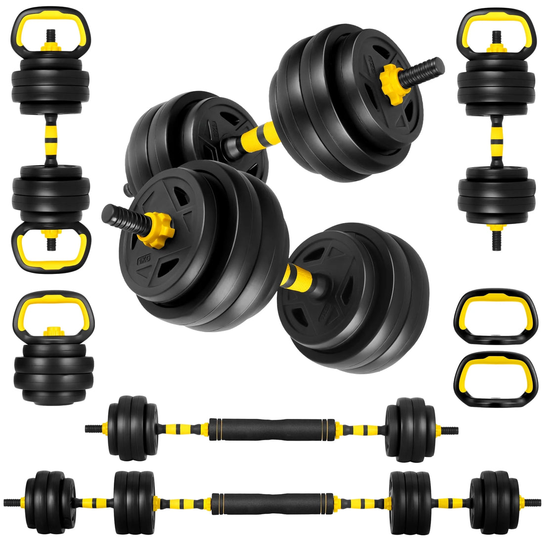 4-In-1 Free Weight Combination with Curved Bar Connector for Women Men Workout Fitness