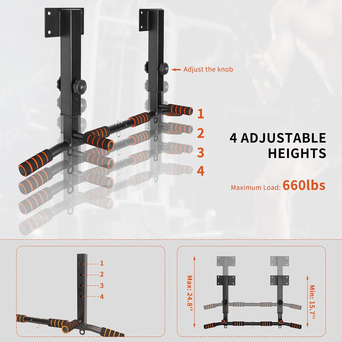 Pull up Bar Wall Mounted: Adjustable Wall Joist Mount Pull up Bar & Chin up Bar